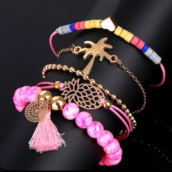 5 Piece Boho Gypsy Charm Bracelet Set Tassel Heart - Picture 2 of 5